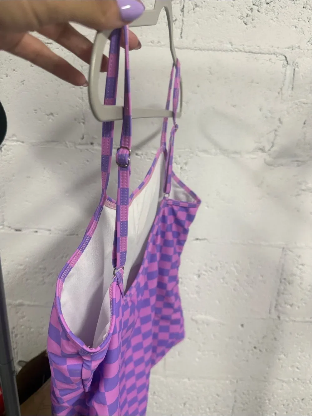 Lavender & Pink Checkerboard One Piece PINK LILY Swimsuit Size XL NEVER WORN